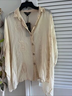 Women's Cream Embroidered Button-Down Shirt